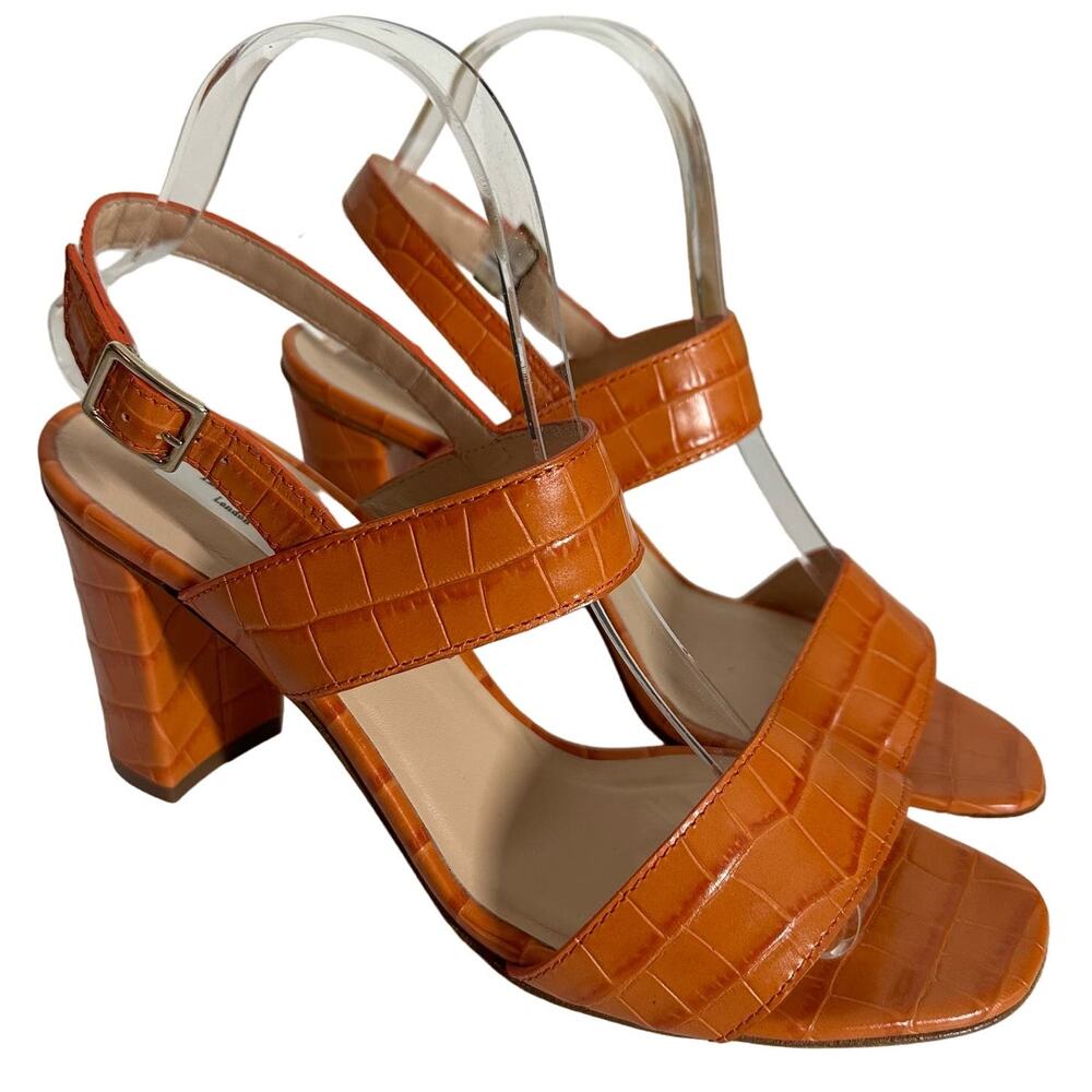 LK Bennett Women's Rhiannon Tangerine Crocodile Embossed Sandal Heels Size 40